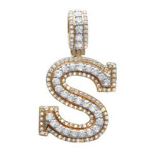 Round Cut Diamond "S" Letter Initial Pendant 14K Yellow Gold 0.93Cttw